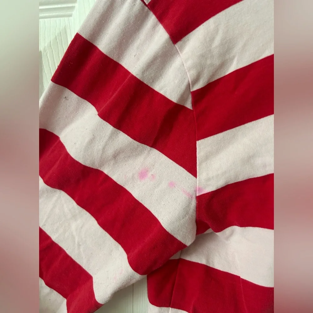 Vintage Red and Light Pink Striped Distressed Long Sleeve Crop Top - Picture 3 of 3